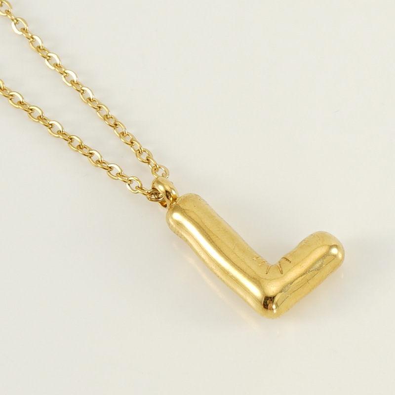 Or / Collier avec pendentif pour femme en acier inoxydable plaqué or 18 carats avec lettre L simple série 1 pièce Image12